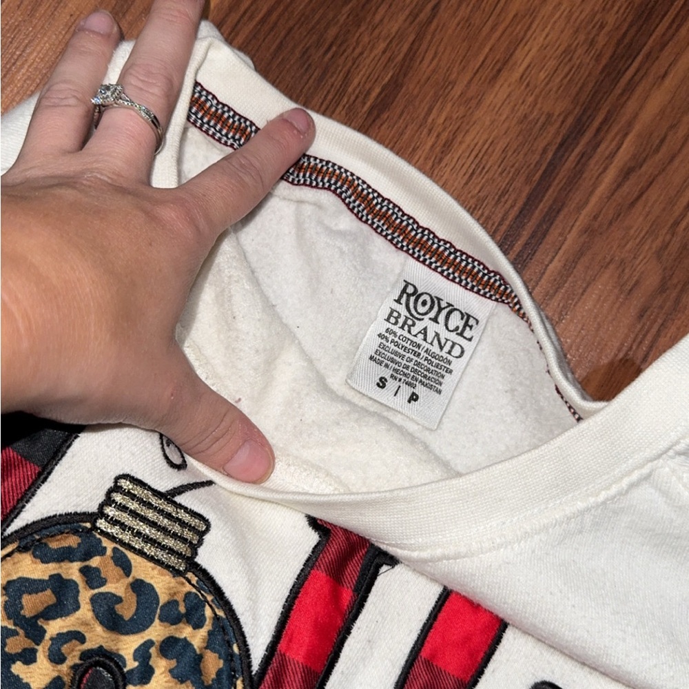 White Jolly Sweatshirt with Red and Leopard Print - Picture 2 of 2